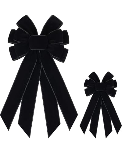 Black Velvet Christmas Bow Set for Wreaths and Trees - Large 2 Pack