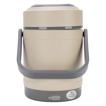 AYNEFY Electric Lunch Box,2L Stainless Steel Portable Electric Food Warmer Bucket Thermal Heat Preservation Pot Thermal Lunch Container for Travel Dorm Office Work (Beige)