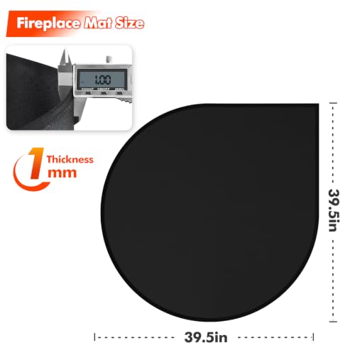 Fireproof Teardrop Rug for Wood Stove Protection - Black, 3'4" x 3'4"