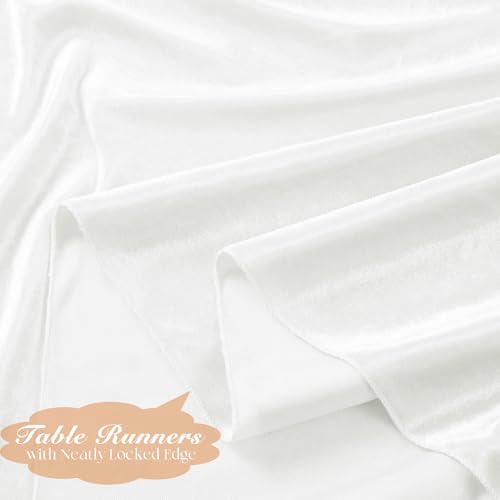 Velvet Ivory White Table Runner 20x120 Inch - Elegant Dining Decor
