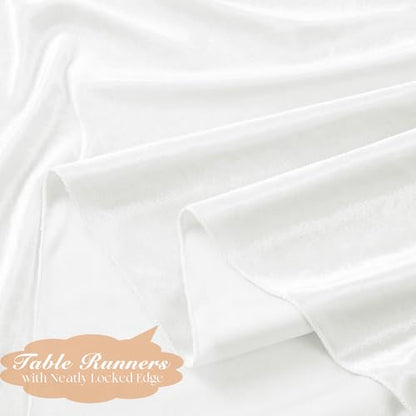Velvet Ivory White Table Runner 20x120 Inch - Elegant Dining Decor