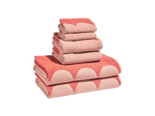 Pink 6-Piece Scalloped Bath Towel Set - 56 x 30 Inches Combed Cotton