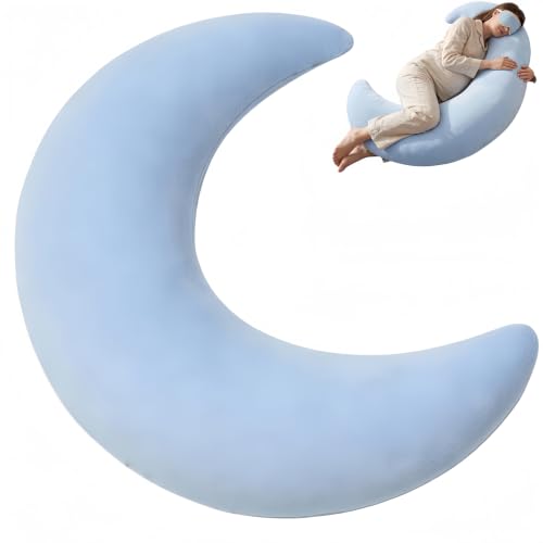 Moon Shaped Cooling Body Pillow Blue Oversized C-Shape Hugging Pillow