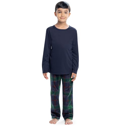 Fruit of the Loom Holiday Family Pajama Set Kids 8 Navy Green Plaid