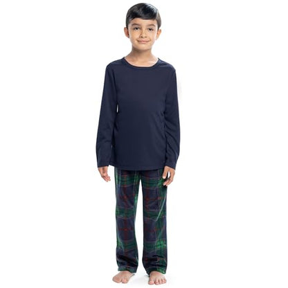 Fruit of the Loom Holiday Family Pajama Set Kids 8 Navy Green Plaid
