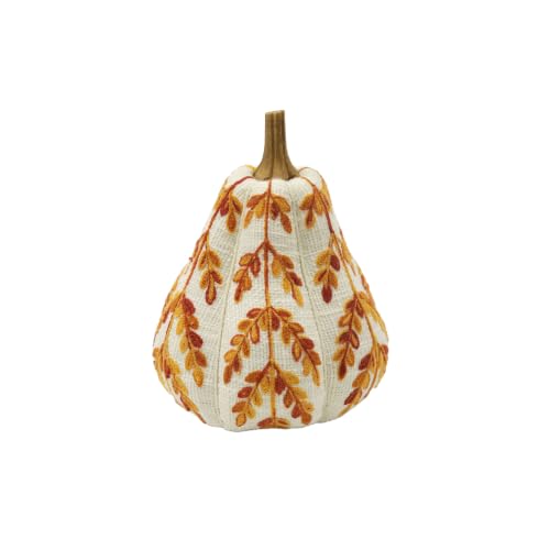 Fall Pumpkin Tabletop Decor with Orange Leaf Design - 9.5 Inch