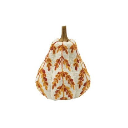 Fall Pumpkin Tabletop Decor with Orange Leaf Design - 9.5 Inch