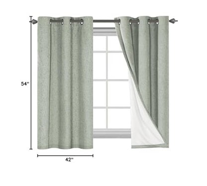 H.VERSAILTEX Primitive Linen Curtains 100% Blackout Curtain Drapes Burlap Fabric Curtains with White Thermal Insulated Liner, Grommet Top Drapes Living Room/Bedroom (2 Panels, 42 x 54 Inch, Sage)