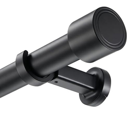 Heavy Duty 48 Inch Curtain Rod Set - Black with Solid Aluminum Finials & Brackets