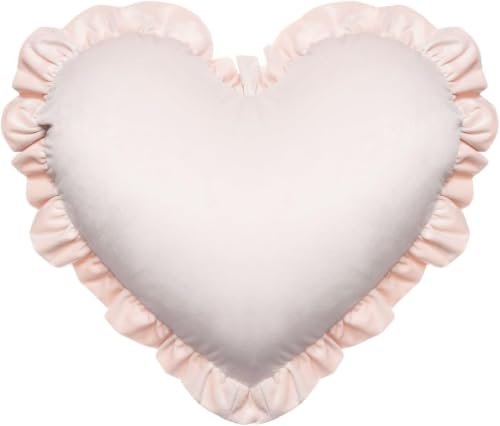 Light Pink Heart-Shaped Throw Pillow with Bow & Ruffle - Romantic Home Decor
