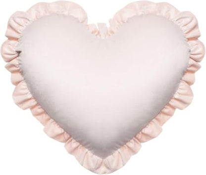 Light Pink Heart-Shaped Throw Pillow with Bow & Ruffle - Romantic Home Decor
