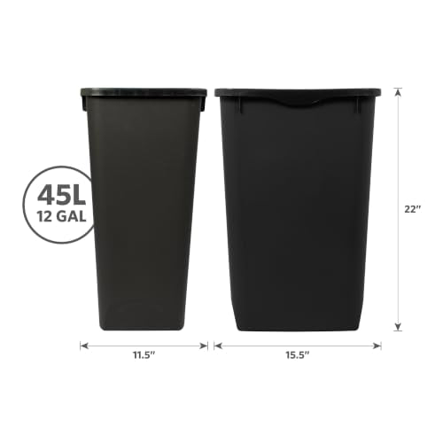Glad 12 Gallon Open Top Plastic Trash Cans Black 2 Pack