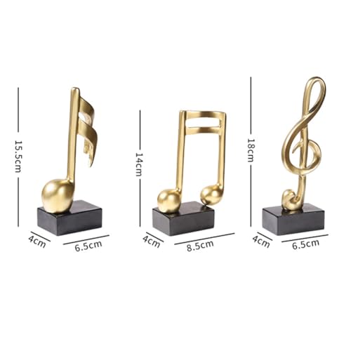 Set of 3 Music Note Resin Decor Statues - Modern Gold Home & Office Ornaments
