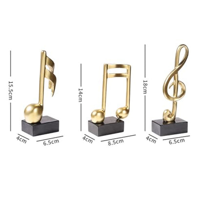 Set of 3 Music Note Resin Decor Statues - Modern Gold Home & Office Ornaments