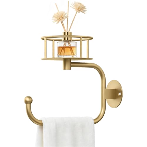 Hand Towel Holder with Shelf and Gold Towel Ring - Bathroom Organizer