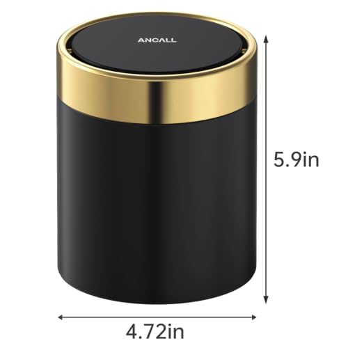 ANCALL Stainless Steel Small Trash Can with Soft‑Close Lid - Black, 1.5L