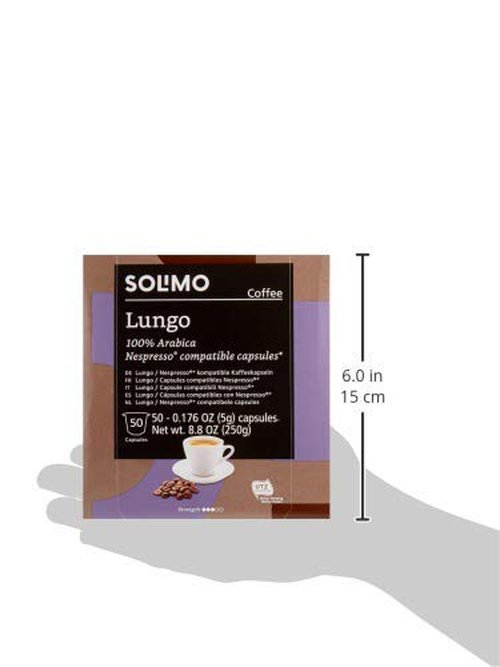 Amazon Brand - Solimo Lungo Capsules, Compatible with Nespresso Original Brewers, Medium Roast, 50 Count (Pack of 1)