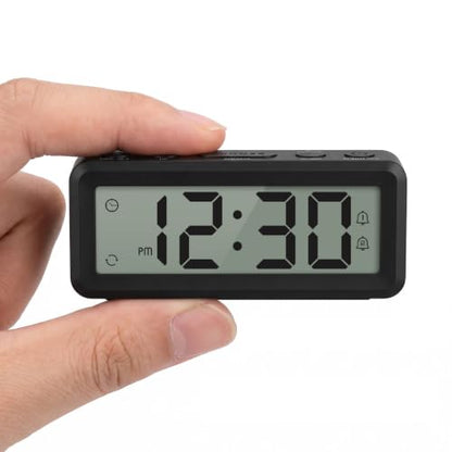 Mini Travel Alarm Clock Battery Operated with Magnetic Attraction - Black, 3.7 Inch