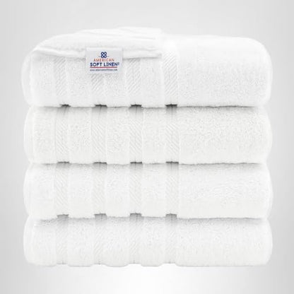 American Soft Linen Luxury 4 Piece Bath Towel Set, 600 GSM 100% Cotton Turkish Bath Towels for Bathroom, 27x54 in Extra Large Bathroom Shower Towels, White