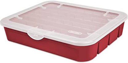 Sterilite Red Holiday Ornament Storage Container - Adjustable Organizer Case for 32 Ornaments