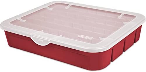 Sterilite Red Holiday Ornament Storage Container - Adjustable Organizer Case for 32 Ornaments