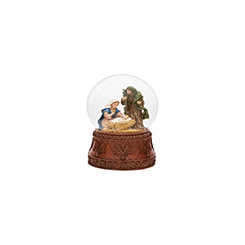 Christmas Nativity Snow Globe 120MM Musical Glitterdome with Carved Wood Base