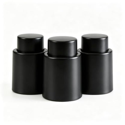 Vacuum Wine Stopper Set of 3 - Reusable Black Bottle Corks for Preservation