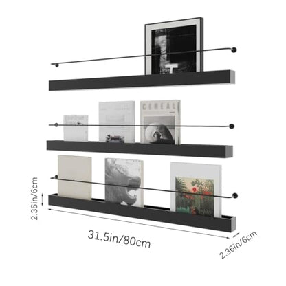 Wall Mounted Magazine Rack 3 Pack - Black, 31.5 Inch Wall Shelves