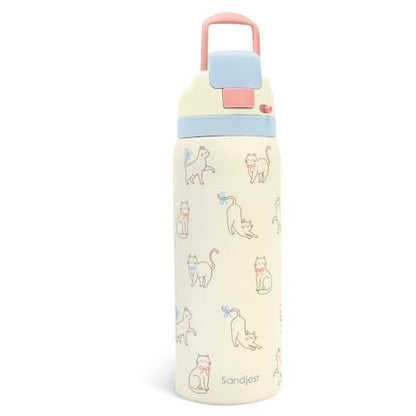 Stainless Steel 32oz Cat Water Bottle with Push-Button Flip Top - SANDJEST