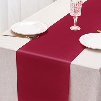 Burgundy Satin Table Runner 12x108 Inch Set of 2 for Holiday Party Decorations - Variation of 2