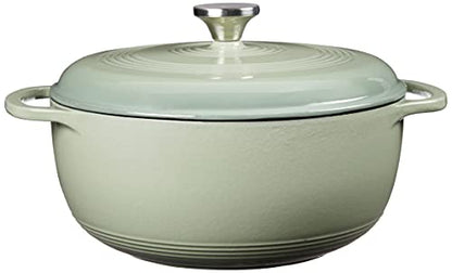 Lodge 6 Quart Enameled Cast Iron Dutch Oven with Lid – Dual Handles – Oven Safe up to 500° F or on Stovetop - Use to Marinate, Cook, Bake, Refrigerate and Serve – Desert Sage