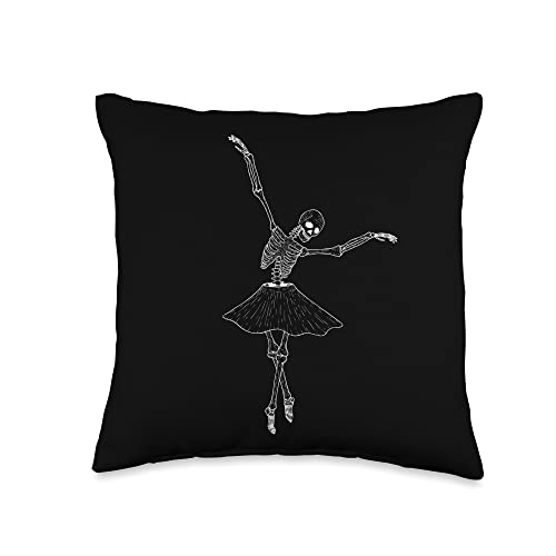 Dancing Ballerina Skeleton Halloween Throw Pillow