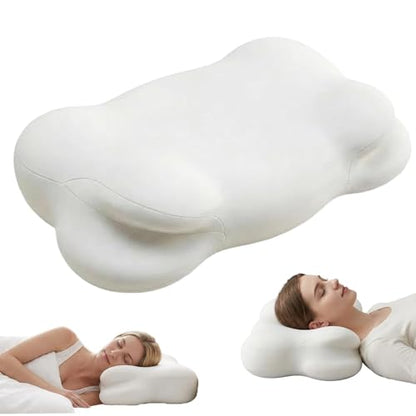 White Cloud Pillow, Ergonomic Memory Foam Cervical Neck Support with Breathable Cover, Adjustable Dual-Height Design for Side Back Stomach Sleepers