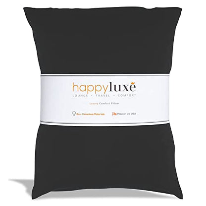 Happyluxe Travel Pillow, Airplane Pillow for Men and Women, Machine Washable, Breathable, Softer Than Cotton, 17" x 13", Made in The USA - Jet Black