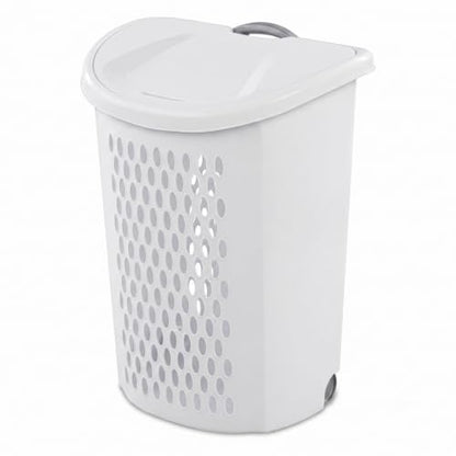 Rolling Laundry Hamper with Lid - White Plastic Wheeled Laundry Basket - Variation 1