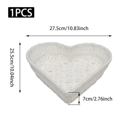White Wicker Heart-Shaped Wedding Basket Storage - 27.5cm