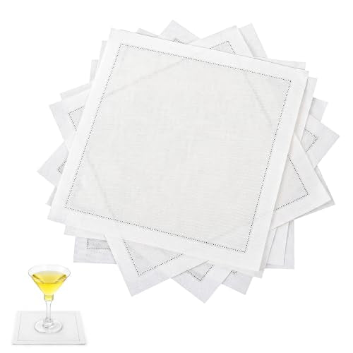 8 Pack White Linen Cocktail Napkins for Weddings & Bars - Elegant Cotton Cloth