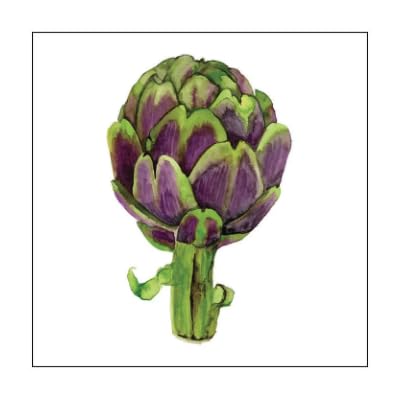 Artichoke Cocktail Napkins Set of 20 - Green Purple Botanical Watercolor