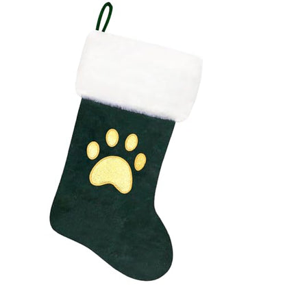 20 Inch Green Velvet Christmas Stocking with White Plush Cuff - Pets Paw Variation