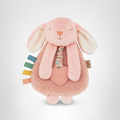 Itzy Ritzy - Itzy Lovey Including Teether - Baby Lovey with Teether, Textured Ribbons & Dangle Arms - Features Crinkle Sound, Sherpa Fabric and Minky Plush (Pink Bunny)