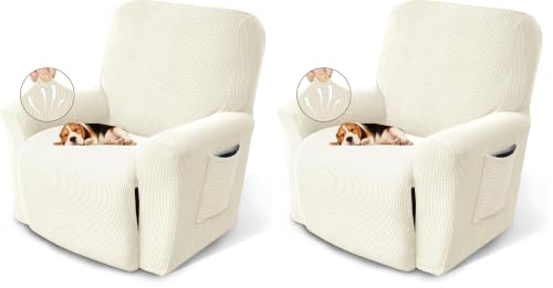 Stretch Recliner Chair Cover with Elastic Bottom for Dogs & Kids - Beige, Pack of 2