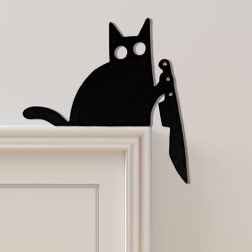 Two Cats Metal Halloween Christmas Door Topper - Cat Wall Decor, 8 Inch