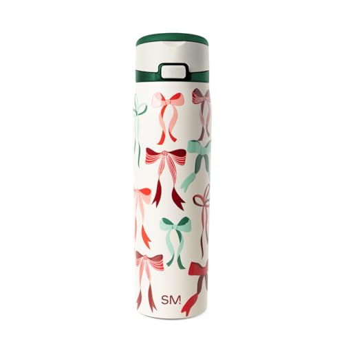 Christmas Water Bottle with Straw & Handle - 24oz Bow Design - Ribbon Wonderland Variation