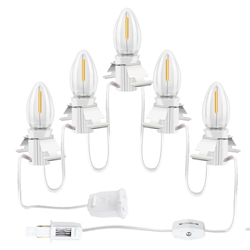 Christmas Village Lights with 5 LED Bulbs - 9FT C7 Cord Clips Accessory