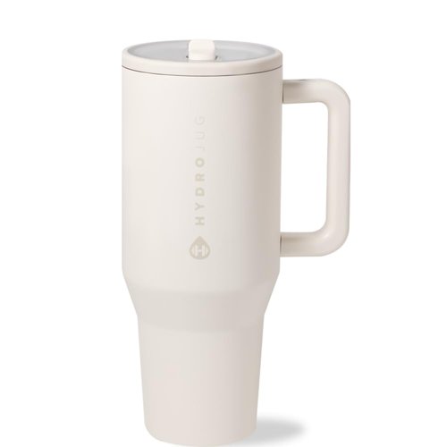 HydroJug Traveler - 32 oz Water Bottle with Handle & Flip Straw - Fits in Cup Holder, Leak Resistant Tumbler-Reusable Insulated Stainless Steel & Rubber Base - Gifts for Women & Men, Cream