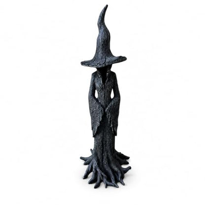 Faceless Gothic Witch Statue - 12 Inch Black Resin Shelf Decor