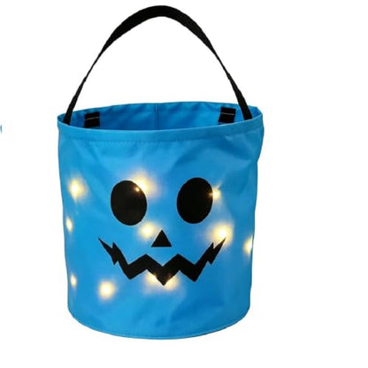Blue LED Light Up Halloween Pumpkin Candy Bucket 9.45x8.66x3.94 Inch
