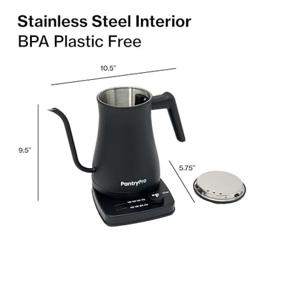 Electric Gooseneck Kettle 1.0L 1500W Stainless Steel Black - Precise Pour-over Coffee & Tea