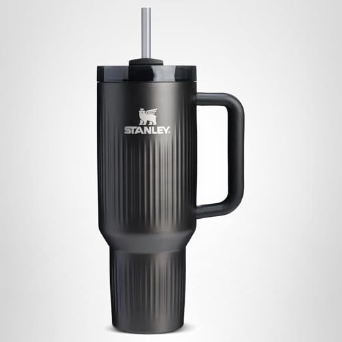 STANLEY Quencher H2.0 Tumbler with Handle and Straw 40 oz | Flowstate 3-Position Lid | Cup Holder Compatible for Travel | Insulated Stainless Steel Cup | BPA-Free | Fluted Black