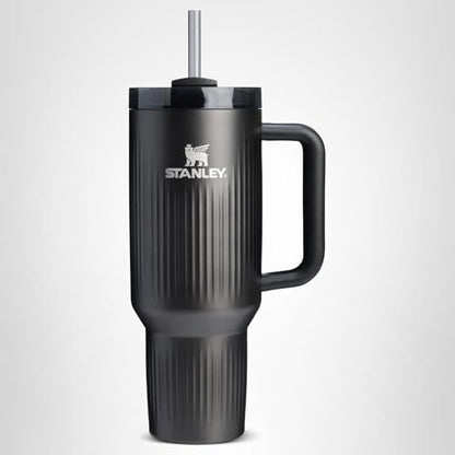 STANLEY Quencher H2.0 Tumbler with Handle and Straw 40 oz | Flowstate 3-Position Lid | Cup Holder Compatible for Travel | Insulated Stainless Steel Cup | BPA-Free | Fluted Black